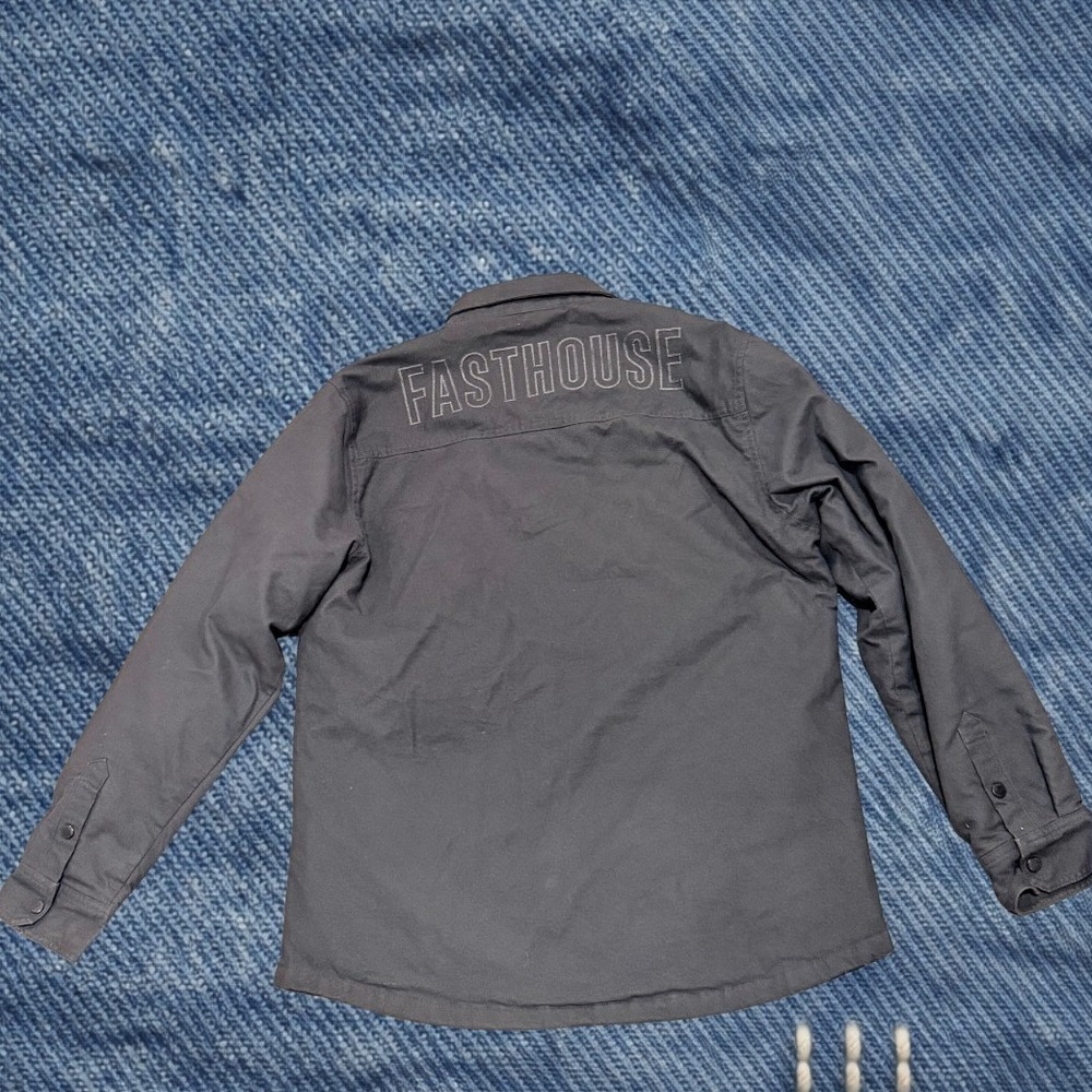 Fasthouse Men's Elysian Quilted Jacket Large Charcoal Black Motorcycle Coat